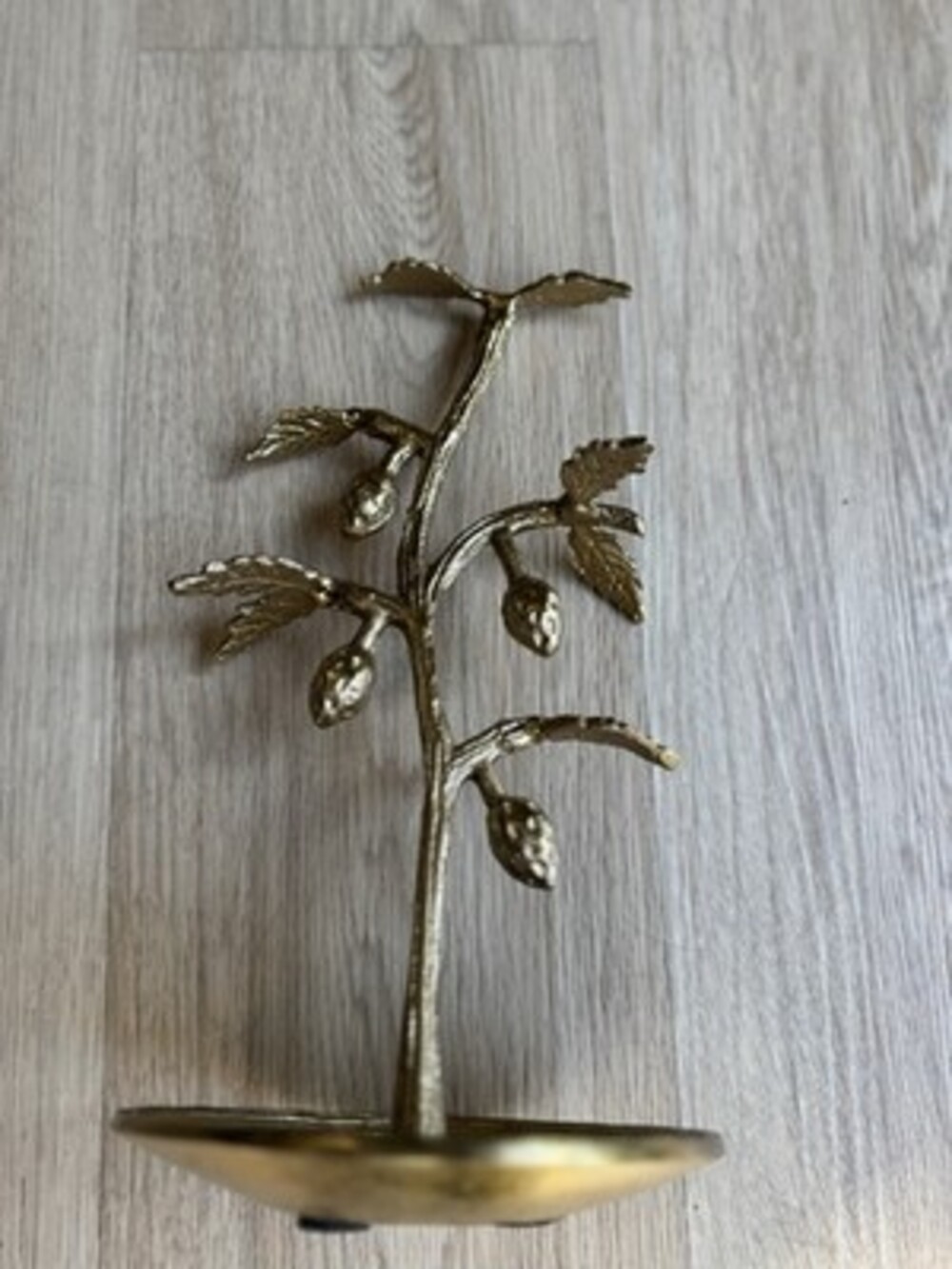 Gold painted jewelry stand metal with a strawberry design, elegant jewelry stand